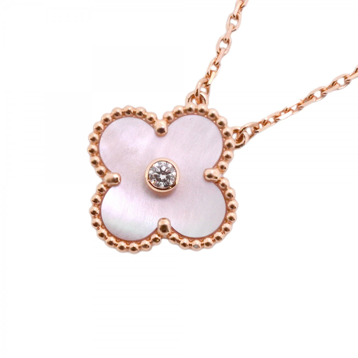 ★最終価格★SALE【6jdb0422-15】ヴァンクリーフ＆アーペル ネックレス ヴィンテージ アルハンブラ クリスマス限定 1PD K18PG ピンクゴールド ダイヤモンド ピンクマザーオブパール【中古】レディース
