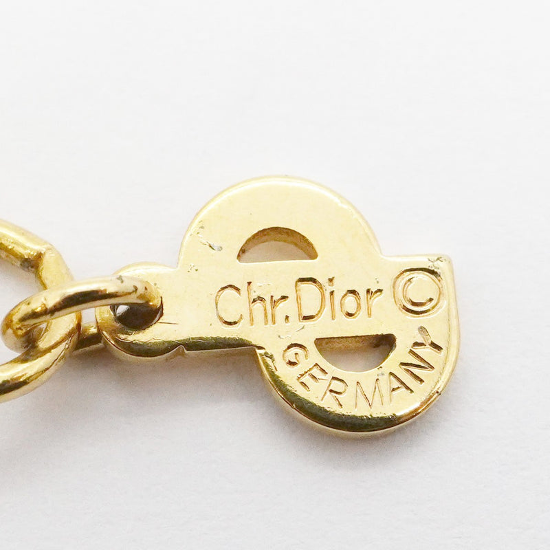 ★SALE【6jdb0782-k】クリスチャンディオール ネックレス Vトップ GPメッキ ラインストーン ゴールド【中古】レディース