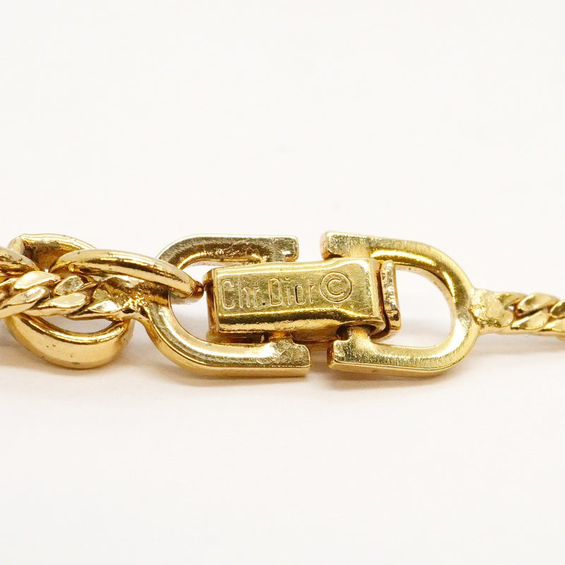 ★SALE【6jdb0782-k】クリスチャンディオール ネックレス Vトップ GPメッキ ラインストーン ゴールド【中古】レディース