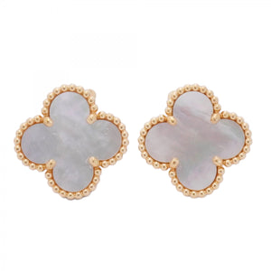 ★最終価格★SALE【6jdb0863】ヴァンクリーフ＆アーペル ピアス ヴィンテージ アルハンブラ K18YG イエローゴールド マザーオブパール【中古】レディース