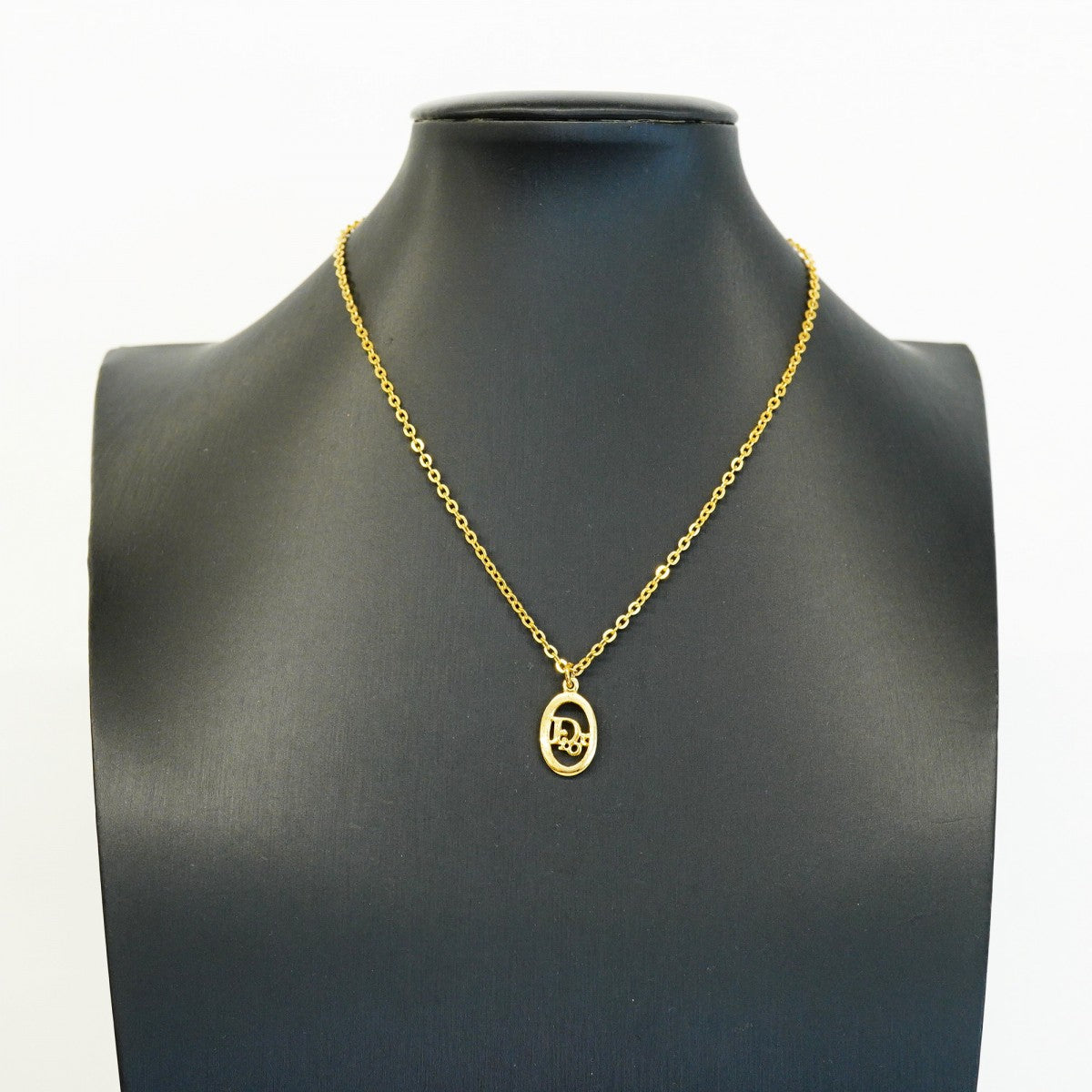 ★在庫処分★SALE【6jdb0981】クリスチャンディオール ネックレス ディオールロゴ オーバル GPメッキ ゴールド【中古】レディース