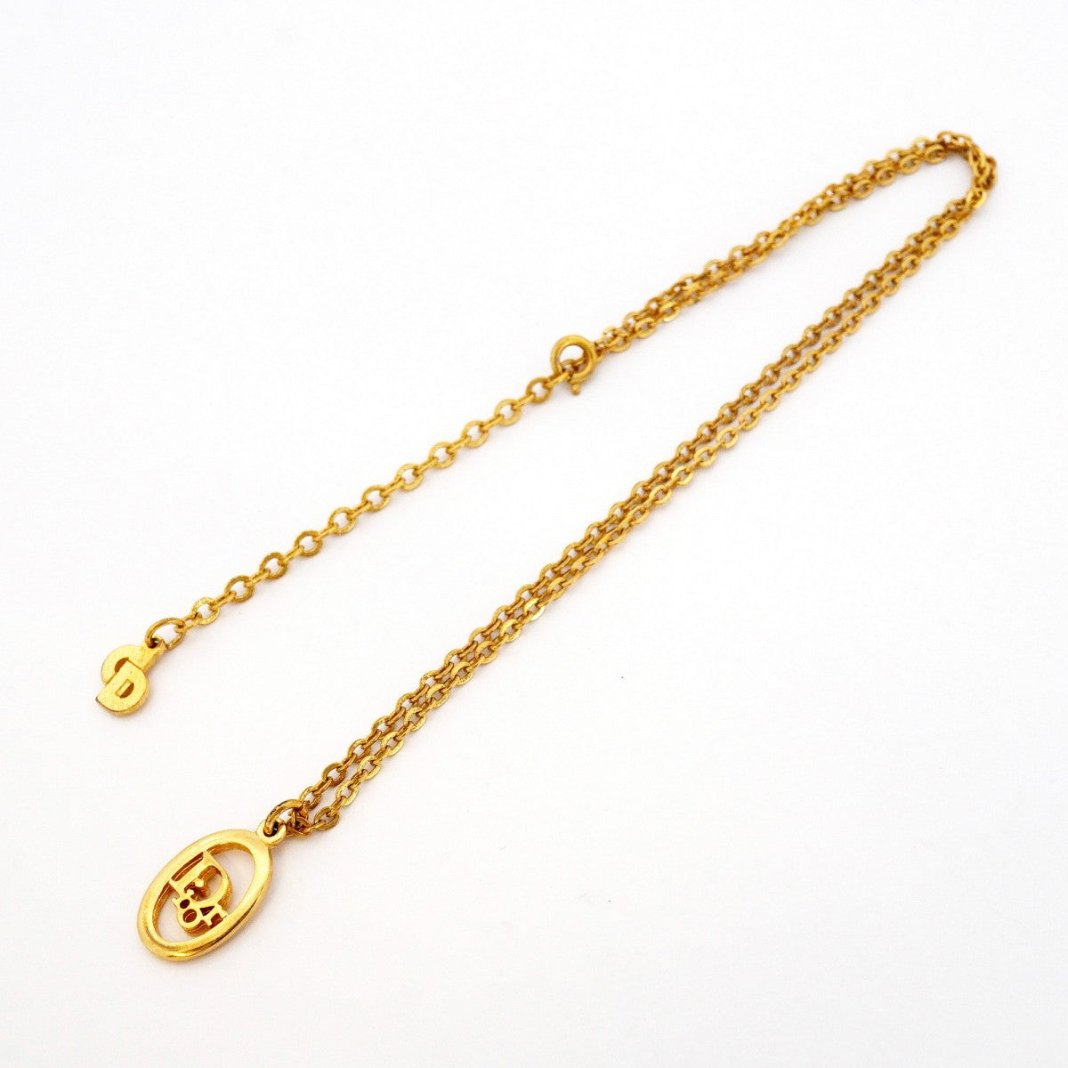 ★在庫処分★SALE【6jdb0981】クリスチャンディオール ネックレス ディオールロゴ オーバル GPメッキ ゴールド【中古】レディース