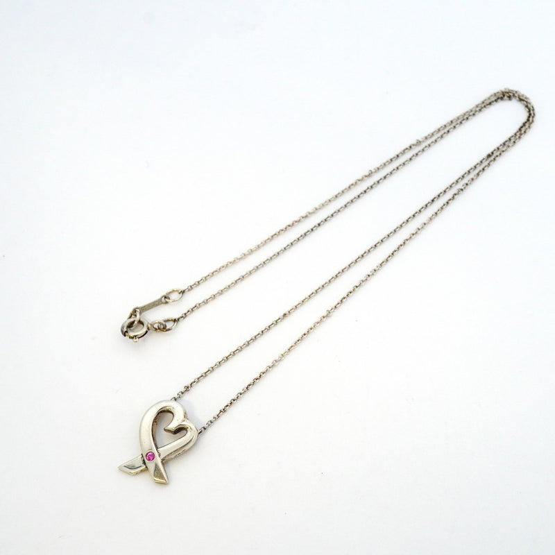 【6jeb0624-k】ティファニー ネックレス ラビングハート シルバー925 ピンクサファイア【中古】レディース
