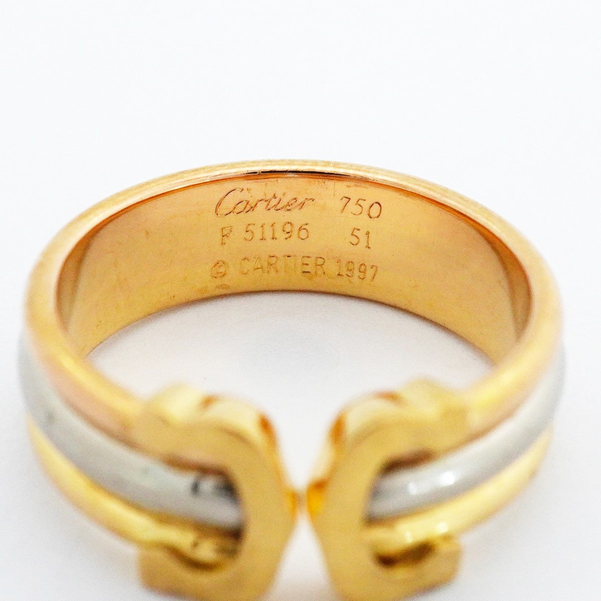 【6jeb0629】カルティエ リング 2C K18YG イエローゴールド K18WG ホワイトゴールド K18PG ピンクゴールド ＃51【中古】レディース