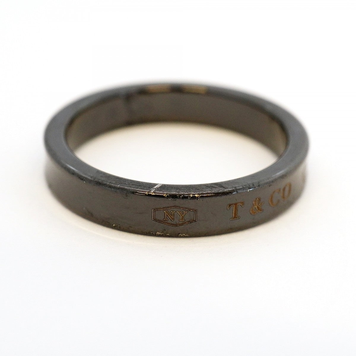 【6jeb0745-k】ティファニー リング ナロー チタン ブラック 19号【中古】レディース
