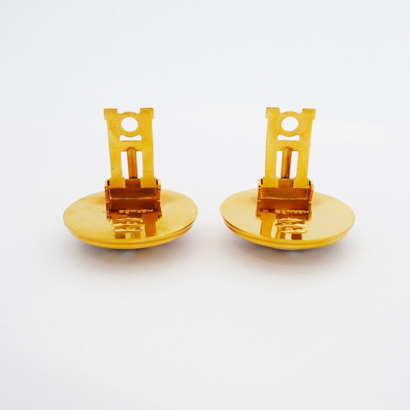 【6jeb0799-k】エルメス イヤリング エマイユ 丸型 サークル 鳥モチーフ GPメッキ 七宝焼き ゴールド マルチカラー【中古】レディース
