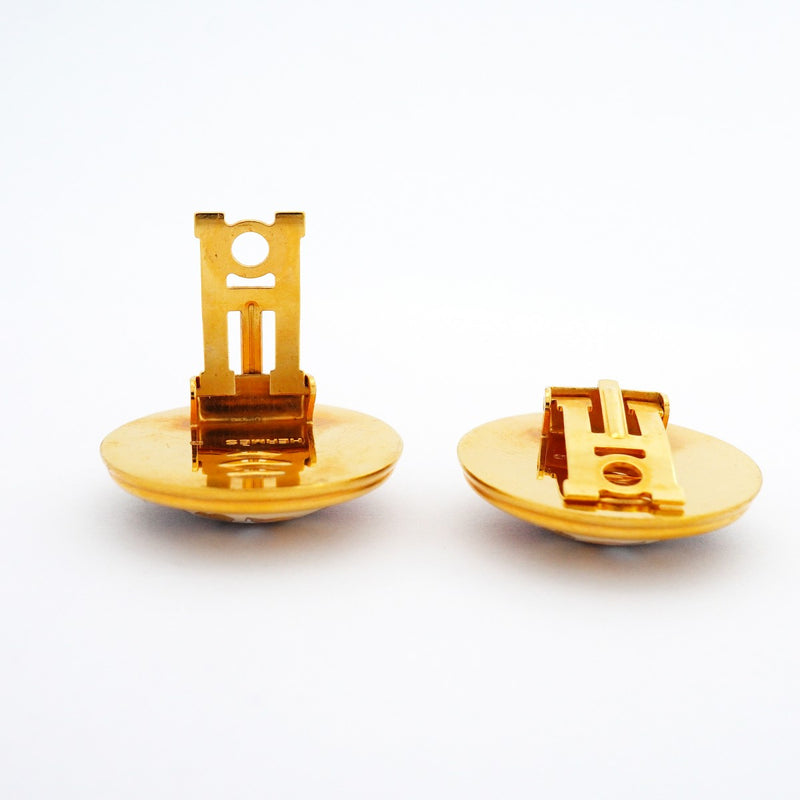 【6jeb0799-k】エルメス イヤリング エマイユ 丸型 サークル 鳥モチーフ GPメッキ 七宝焼き ゴールド マルチカラー【中古】レディース