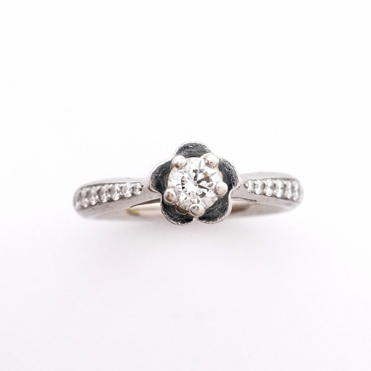 【6jeb0828】シャネル リング カメリア Pt950 プラチナ ダイヤモンド ＃48【中古】レディース