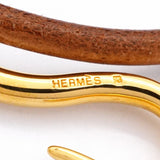 【6jeb0835-k】エルメス ブレスレット ジャンボフック GPメッキ レザー ゴールド ブラウン【中古】レディース