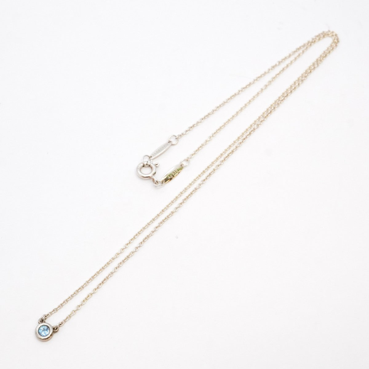 【6jeb0839-k】ティファニー ネックレス バイザヤード シルバー925 アクアマリン ブルー【中古】レディース