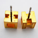 【6jeb0856-k】エルメス ピアス Hキューブ GPメッキ ゴールド オレンジ【中古】レディース