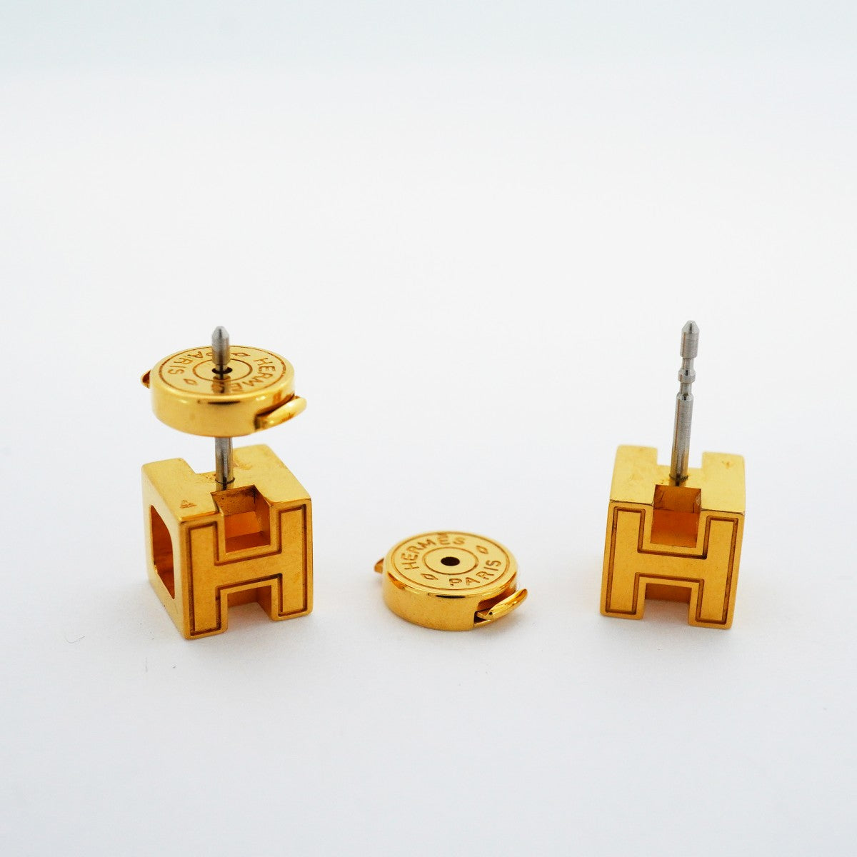 【6jeb0856-k】エルメス ピアス Hキューブ GPメッキ ゴールド オレンジ【中古】レディース