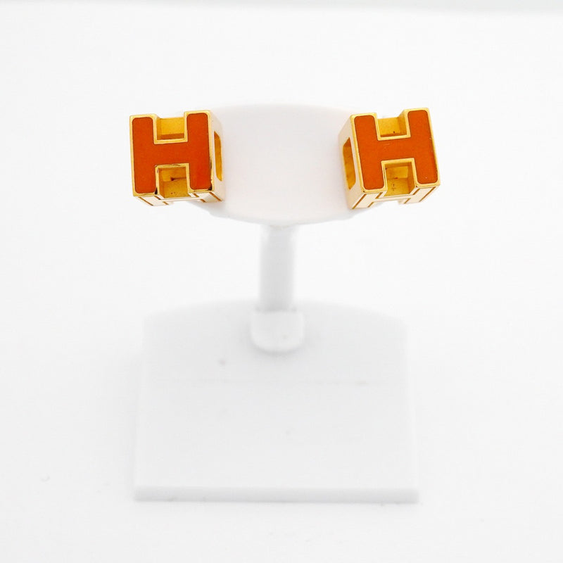 【6jeb0856-k】エルメス ピアス Hキューブ GPメッキ ゴールド オレンジ【中古】レディース