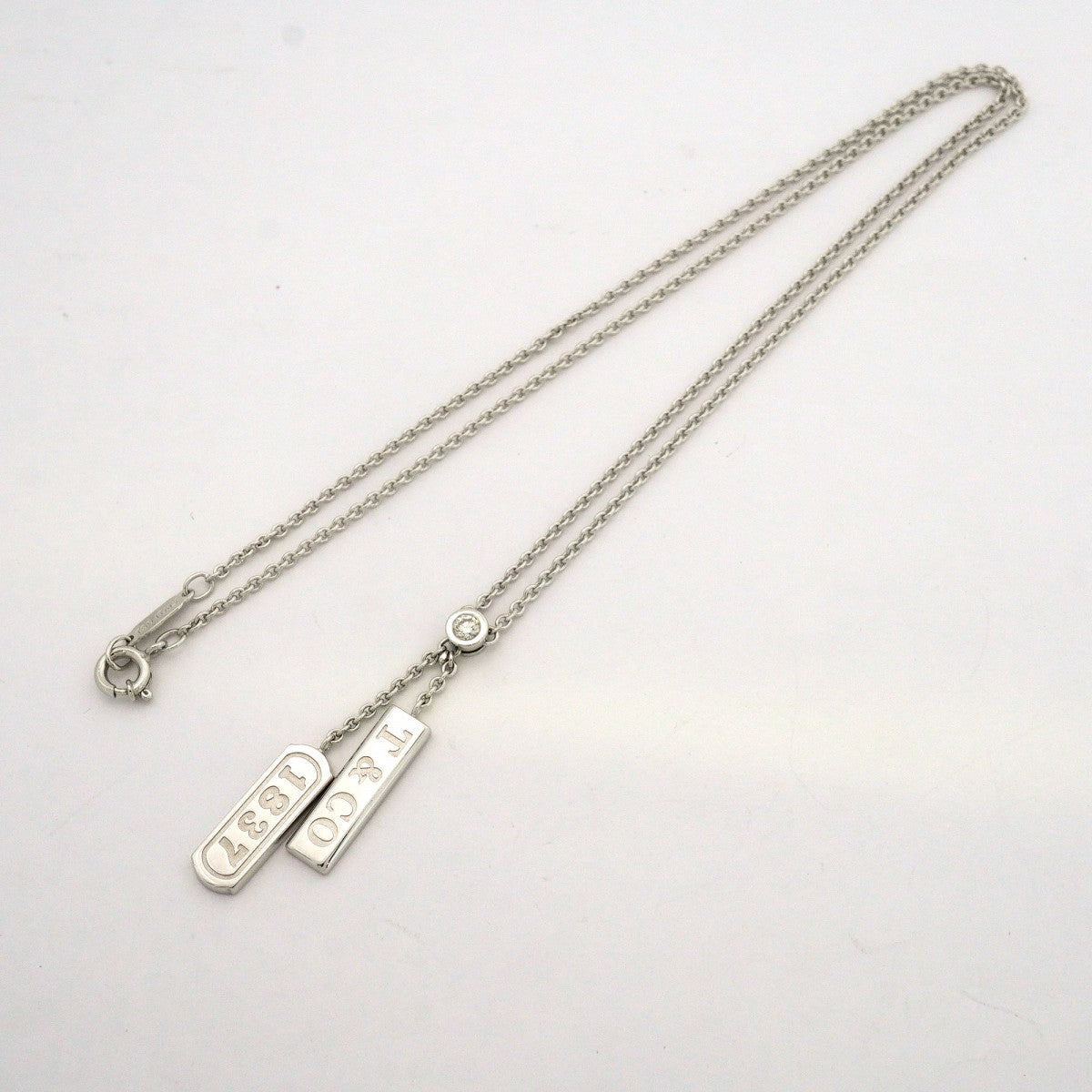 【6jeb0875】ティファニー ネックレス 1837/ダブルバー 1PD K18WG ホワイトゴールド ダイヤモンド【中古】レディース