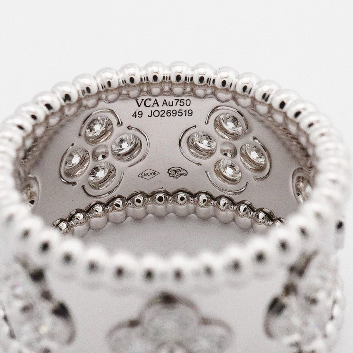 【6jeb0893】ヴァンクリーフ＆アーペル リング ペルレ クローバー K18WG ホワイトゴールド ダイヤモンド ＃49【中古】レディース