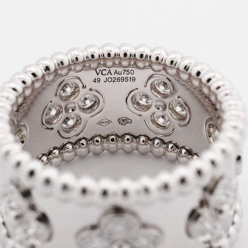 【6jeb0893】ヴァンクリーフ＆アーペル リング ペルレ クローバー K18WG ホワイトゴールド ダイヤモンド ＃49【中古】レディース