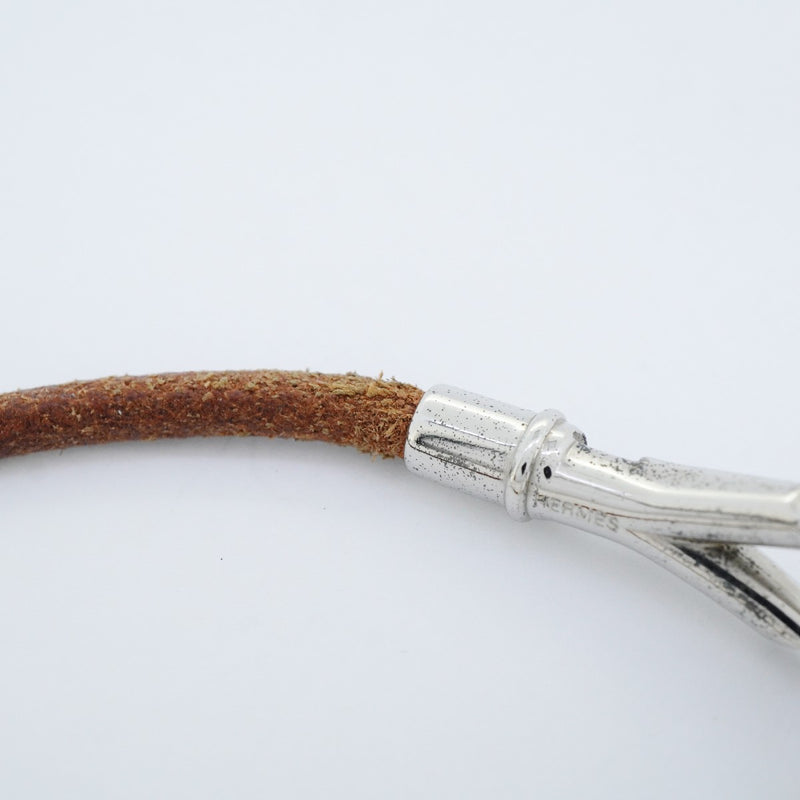 【6jeb0903】エルメス ブレスレット アタメ メタル レザー シルバー ブラウン【中古】レディース