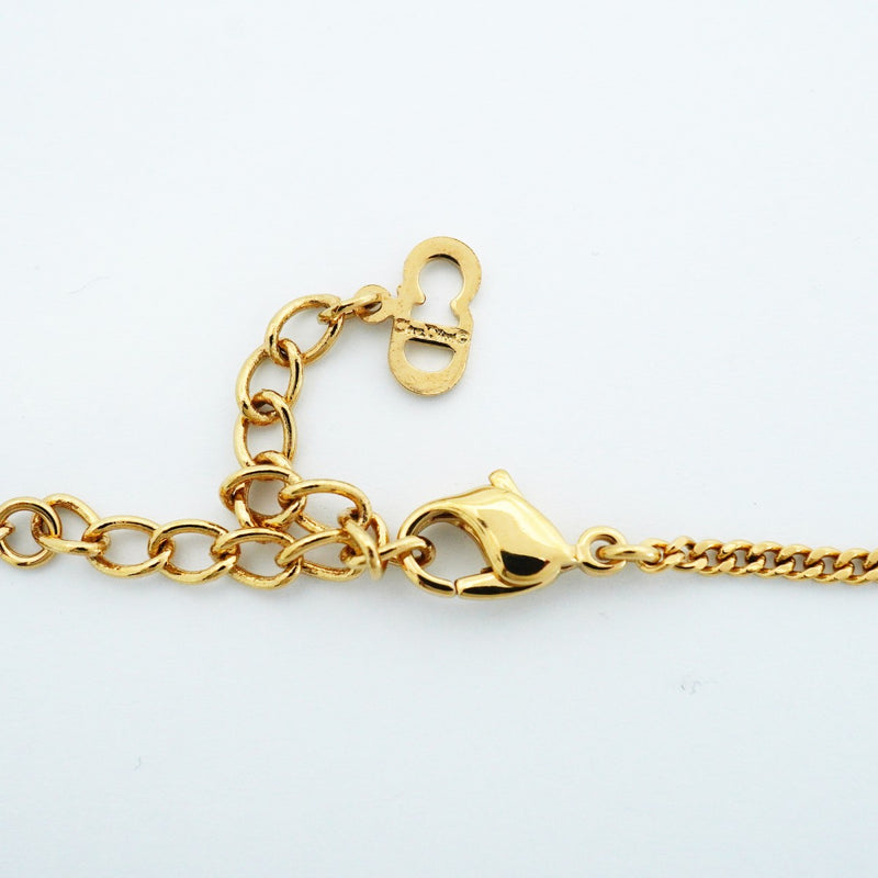 【6jeb0921-k】クリスチャンディオール ネックレス ディオールロゴ オーバル GPメッキ ラインストーン ゴールド【中古】レディース