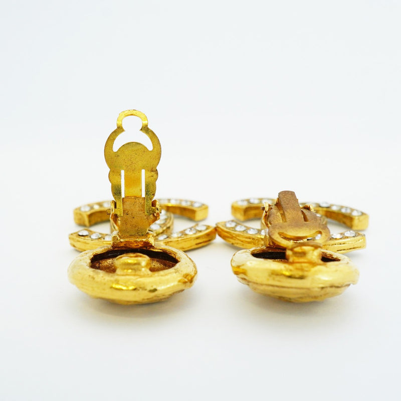 【6jfb0004-k】シャネル イヤリング ヴィンテージ ココマーク GPメッキ ラインストーン ゴールド【中古】レディース