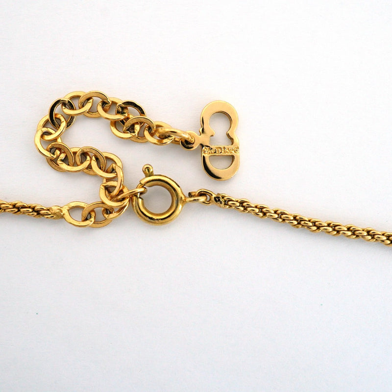 【6jfb0008-k】クリスチャンディオール ネックレス CDロゴ GPメッキ ラインストーン ゴールド【中古】レディース