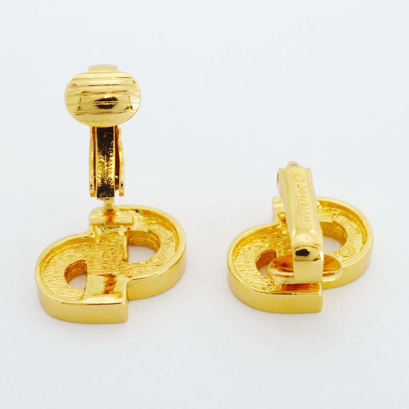 【6jfb0012】クリスチャンディオール イヤリング CDロゴ GPメッキ ラインストーン ゴールド【中古】レディース