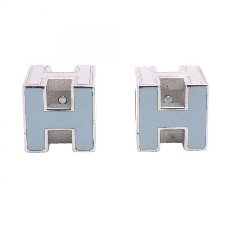 【6jfb0062-k】エルメス ピアス カージュドアッシュ メタル シルバー ブルー【中古】レディース