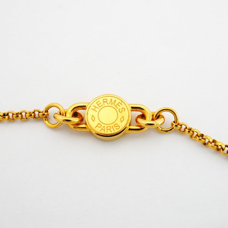 【6jfb0099】エルメス ネックレス シャルニエールGM GPメッキ レザー ゴールド グレー【中古】メンズ レディース ユニセックス