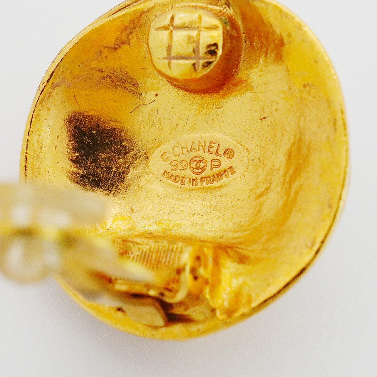 【6jfb0101】シャネル イヤリング ヴィンテージ ココマーク 丸型 サークル GPメッキ ラインストーン ゴールド【中古】レディース