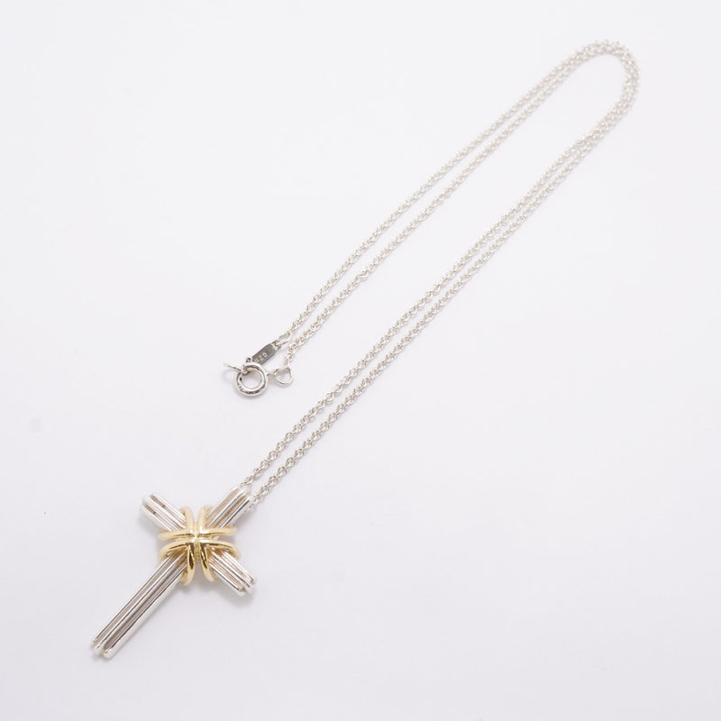 【6jfb0123-k】ティファニー ネックレス シグネチャークロス K18YG イエローゴールド シルバー925【中古】レディース