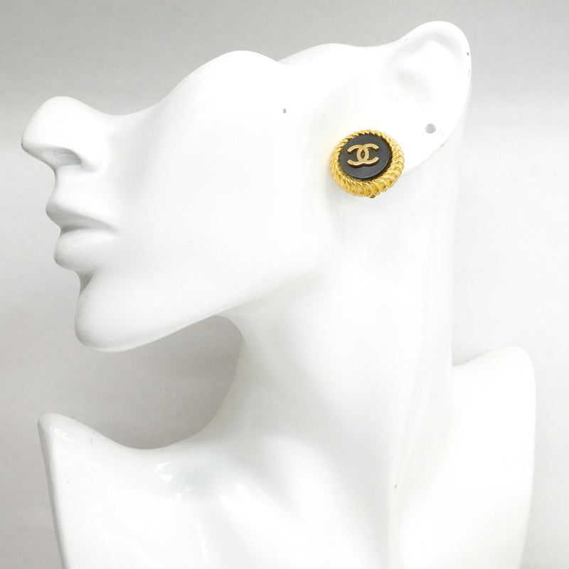 【6jfb0211-k】シャネル イヤリング ヴィンテージ ココマーク GPメッキ ゴールド ブラック【中古】レディース