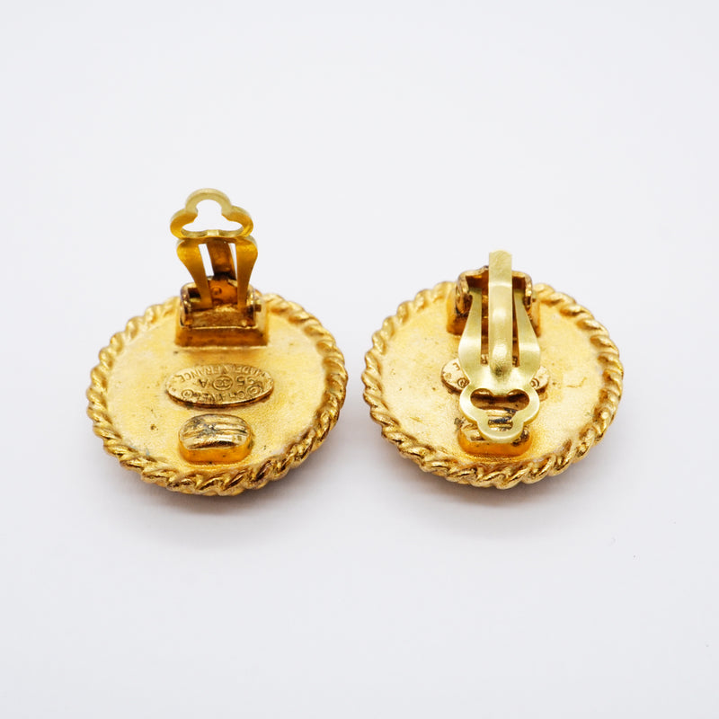 【6jfb0211-k】シャネル イヤリング ヴィンテージ ココマーク GPメッキ ゴールド ブラック【中古】レディース