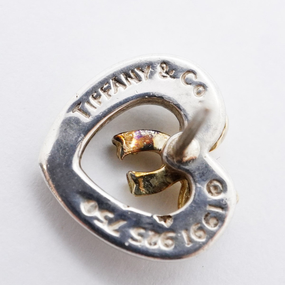 【6jfb0235-k】ティファニー ピアス ハートリボン K18YG イエローゴールド シルバー925【中古】レディース
