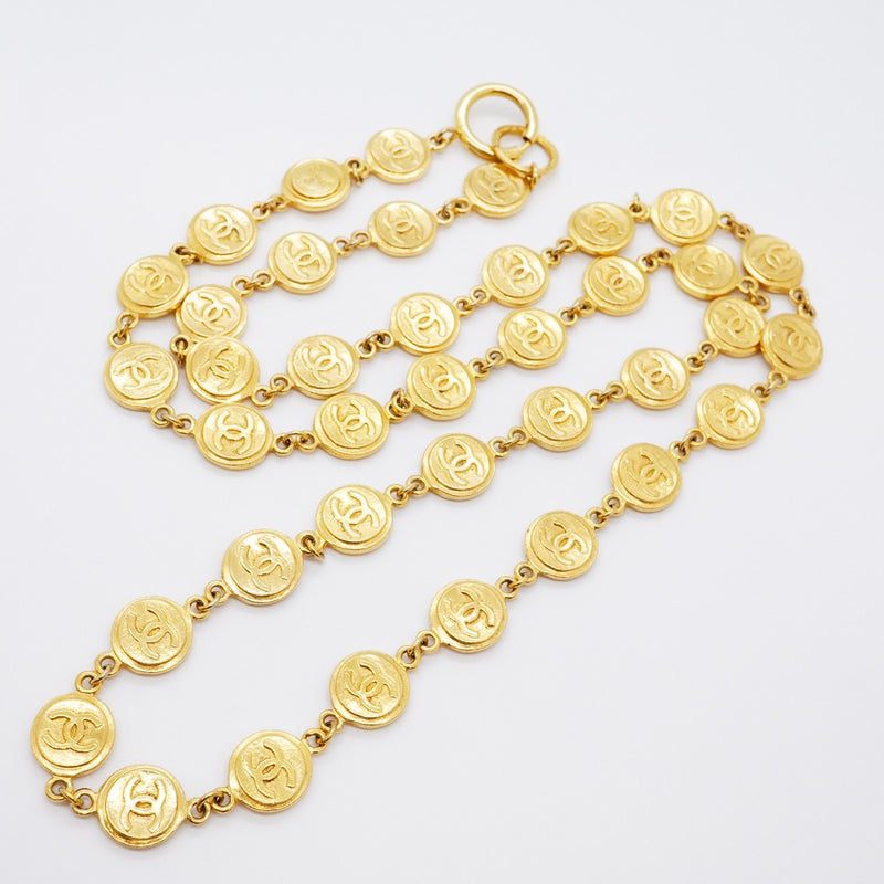 【6jfb0241-k】シャネル ネックレス ヴィンテージ ココマーク コインモチーフ GPメッキ ゴールド【中古】レディース