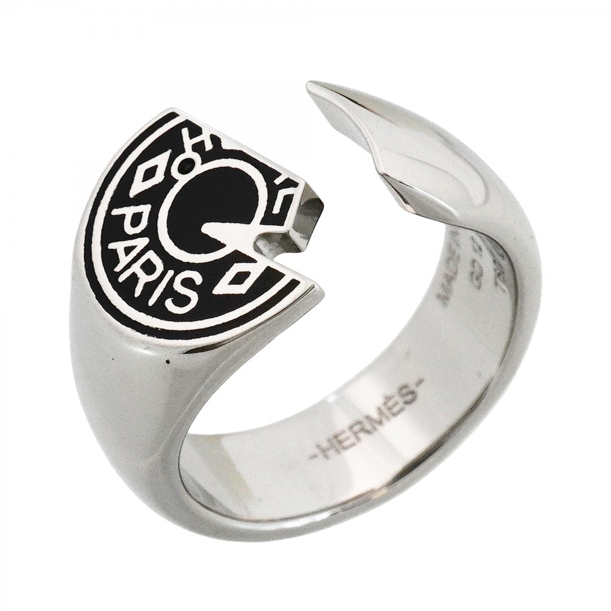 【6jfb0252】エルメス リング カルーゼル メタル シルバー ブラック ＃60【中古】メンズ