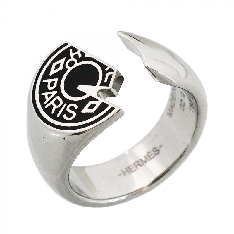 【6jfb0252】エルメス リング カルーゼル メタル シルバー ブラック ＃60【中古】メンズ