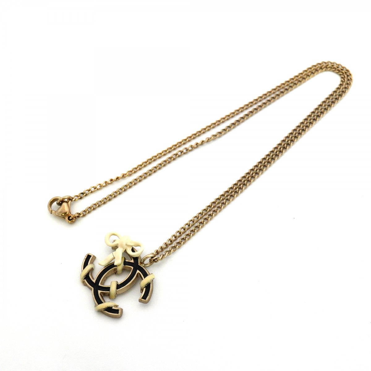 【6jfb0256】シャネル ネックレス ココマーク リボンモチーフ GPメッキ シャンパンゴールド ホワイト ブラック【中古】レディース