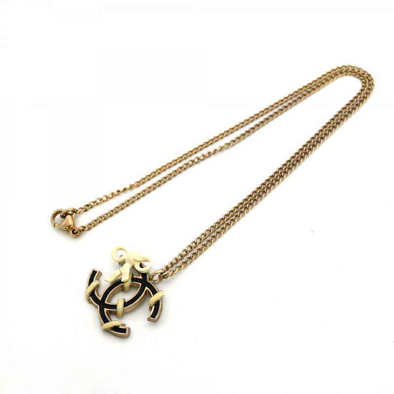 【6jfb0256】シャネル ネックレス ココマーク リボンモチーフ GPメッキ シャンパンゴールド ホワイト ブラック【中古】レディース