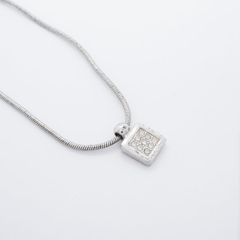 【6jfb0271】クリスチャンディオール ネックレス トロッター スクエア メタル ラインストーン シルバー【中古】レディース