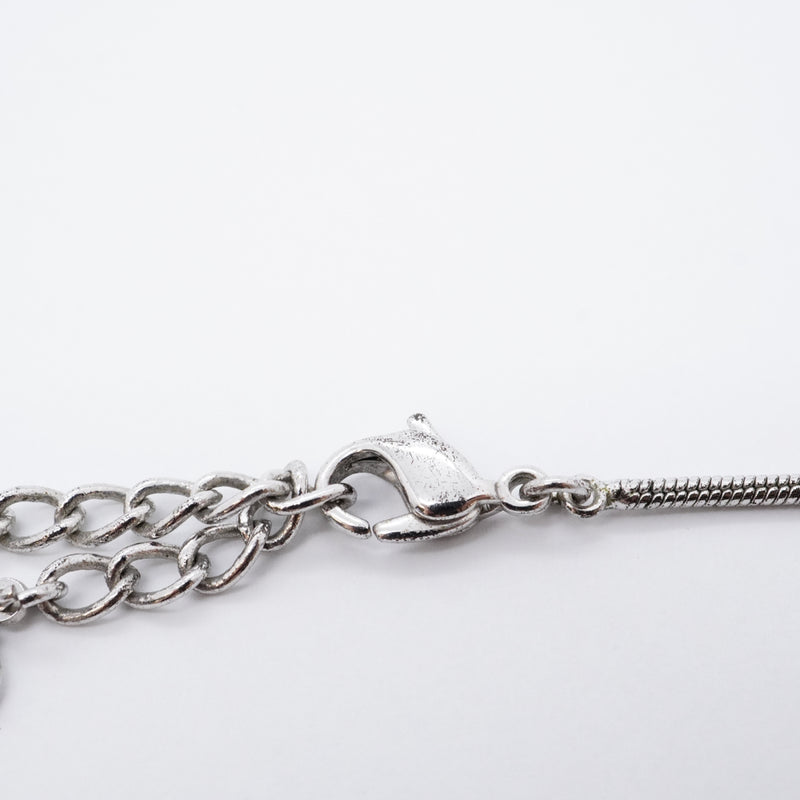 【6jfb0271】クリスチャンディオール ネックレス トロッター スクエア メタル ラインストーン シルバー【中古】レディース