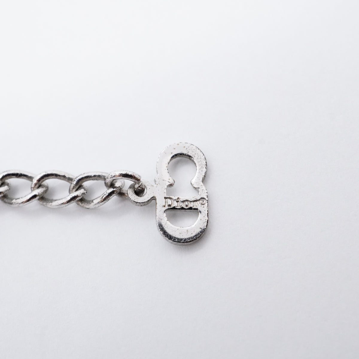 【6jfb0271】クリスチャンディオール ネックレス トロッター スクエア メタル ラインストーン シルバー【中古】レディース