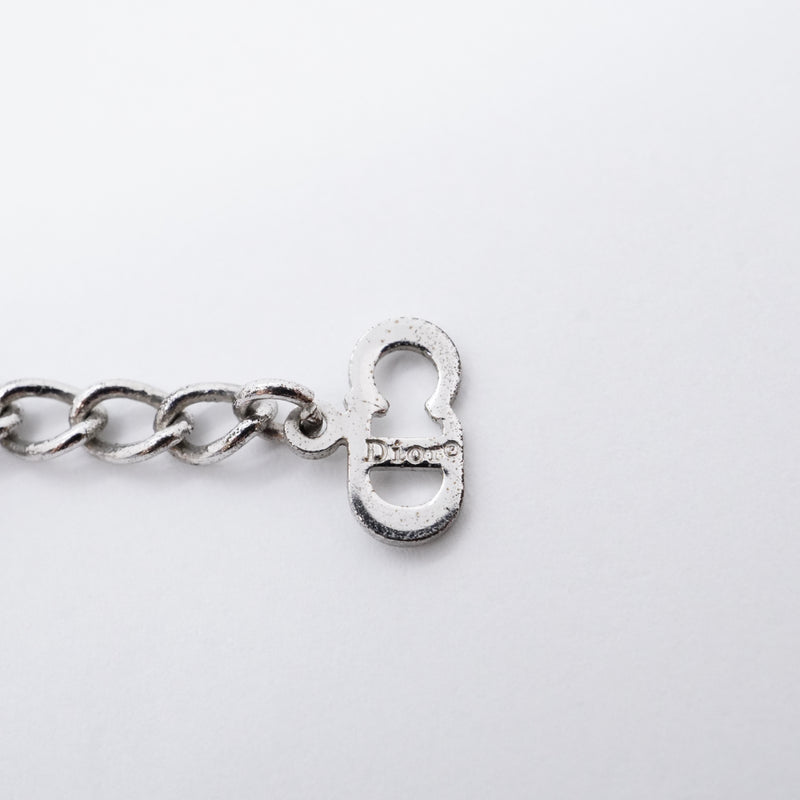 【6jfb0271】クリスチャンディオール ネックレス トロッター スクエア メタル ラインストーン シルバー【中古】レディース
