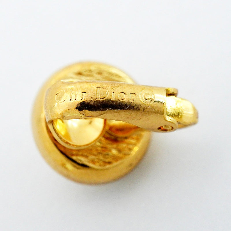 【6jfb0282】クリスチャンディオール イヤリング 丸型 サークル GPメッキ フェイクパール ラインストーン ゴールド【中古】レディース