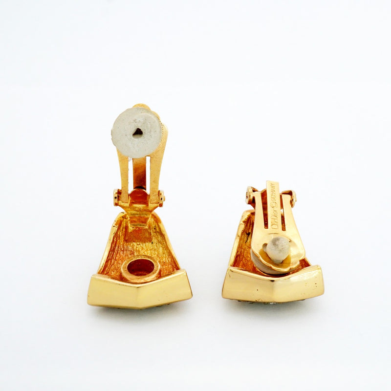 【6jfb0283】クリスチャンディオール イヤリング GPメッキ ラインストーン ゴールド ブラック【中古】レディース