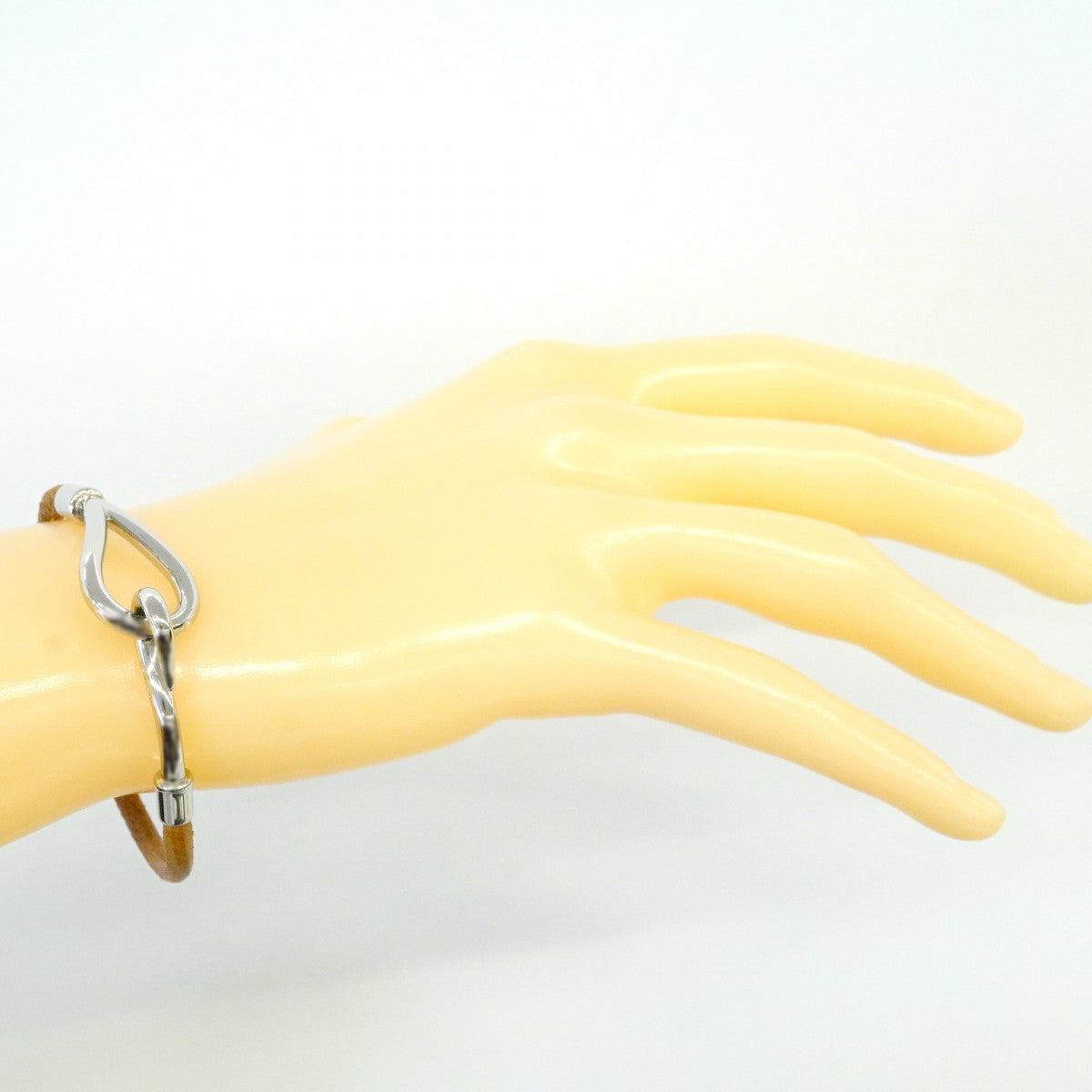 【6jfb0383-k】エルメス ブレスレット ジャンボフック GPメッキ レザー シルバー ブラウン【中古】レディース