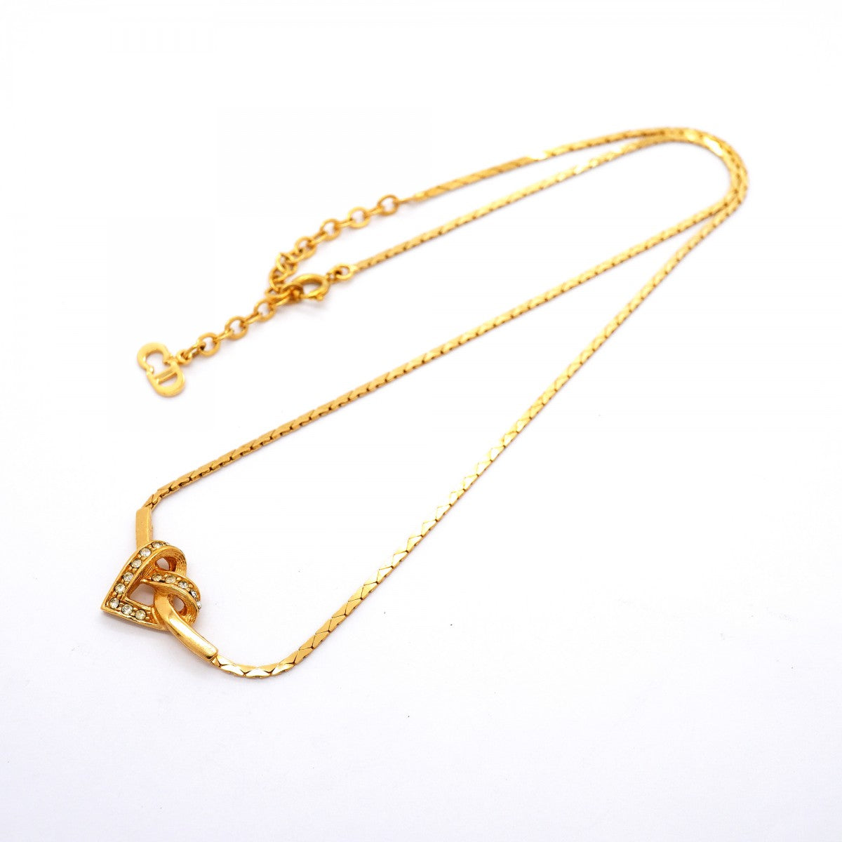【6jfb0413】クリスチャンディオール ネックレス ハートモチーフ GPメッキ ラインストーン ゴールド【中古】レディース