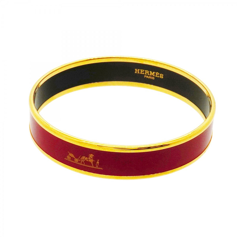 【6jfb0426】エルメス バングル エマイユPM カレーシュ GPメッキ 七宝焼き ゴールド レッド【中古】レディース