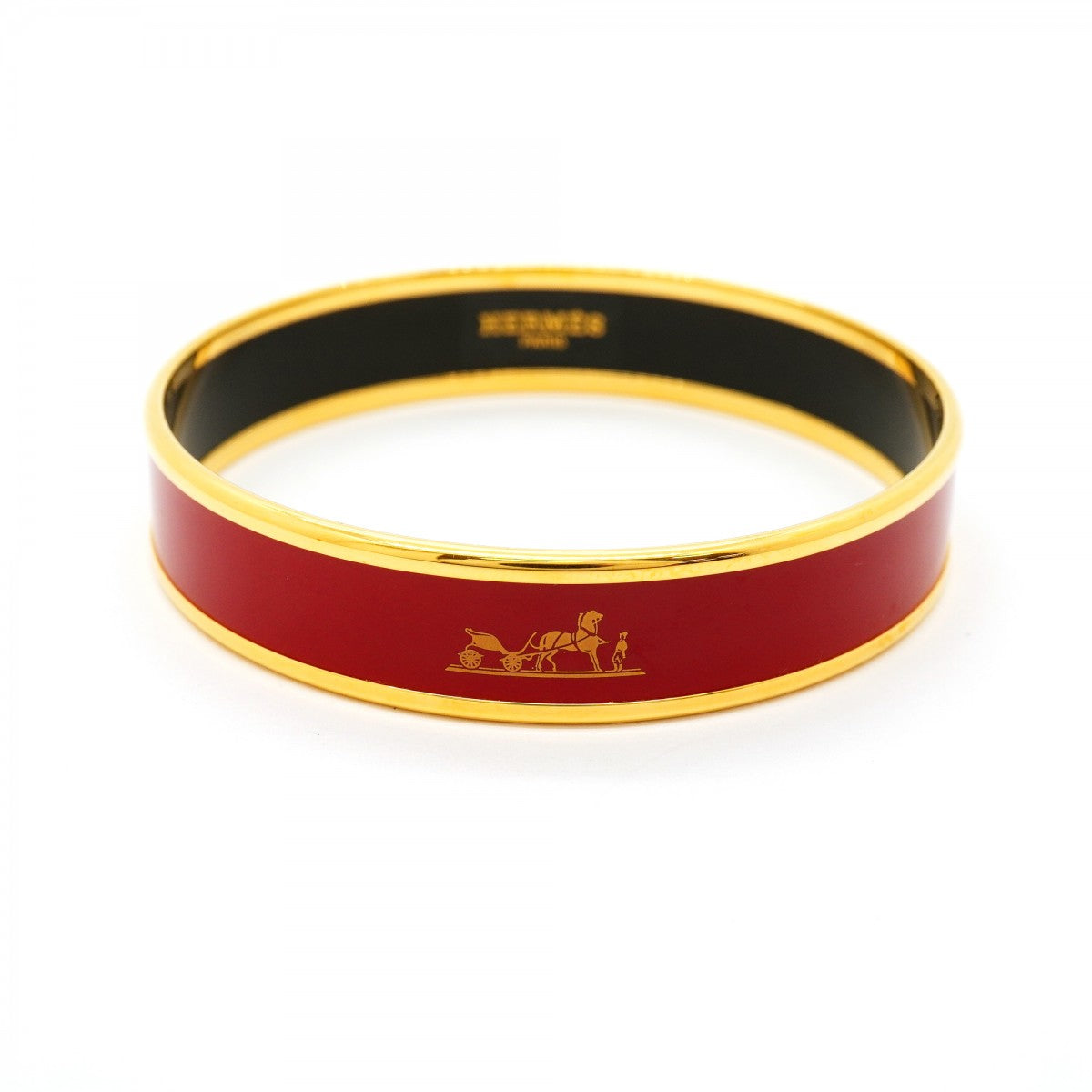 【6jfb0426】エルメス バングル エマイユPM カレーシュ GPメッキ 七宝焼き ゴールド レッド【中古】レディース