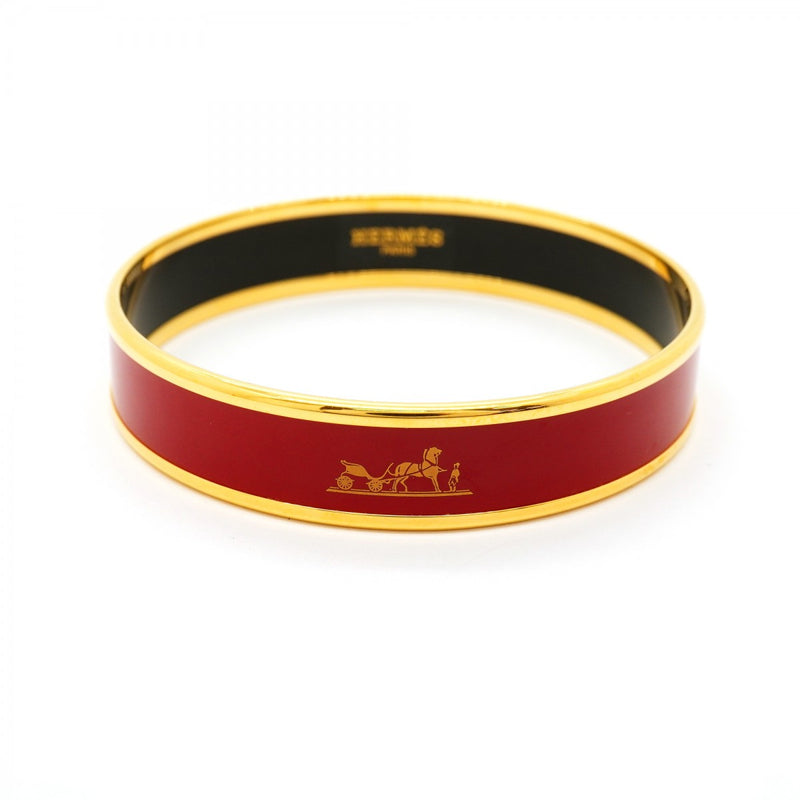 【6jfb0426】エルメス バングル エマイユPM カレーシュ GPメッキ 七宝焼き ゴールド レッド【中古】レディース