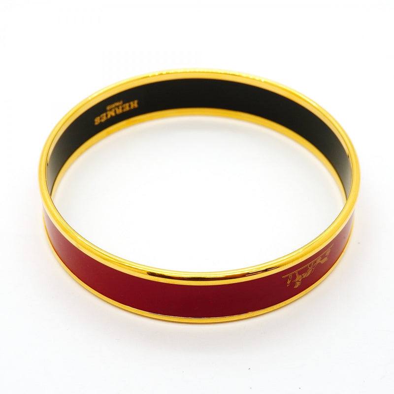 【6jfb0426】エルメス バングル エマイユPM カレーシュ GPメッキ 七宝焼き ゴールド レッド【中古】レディース