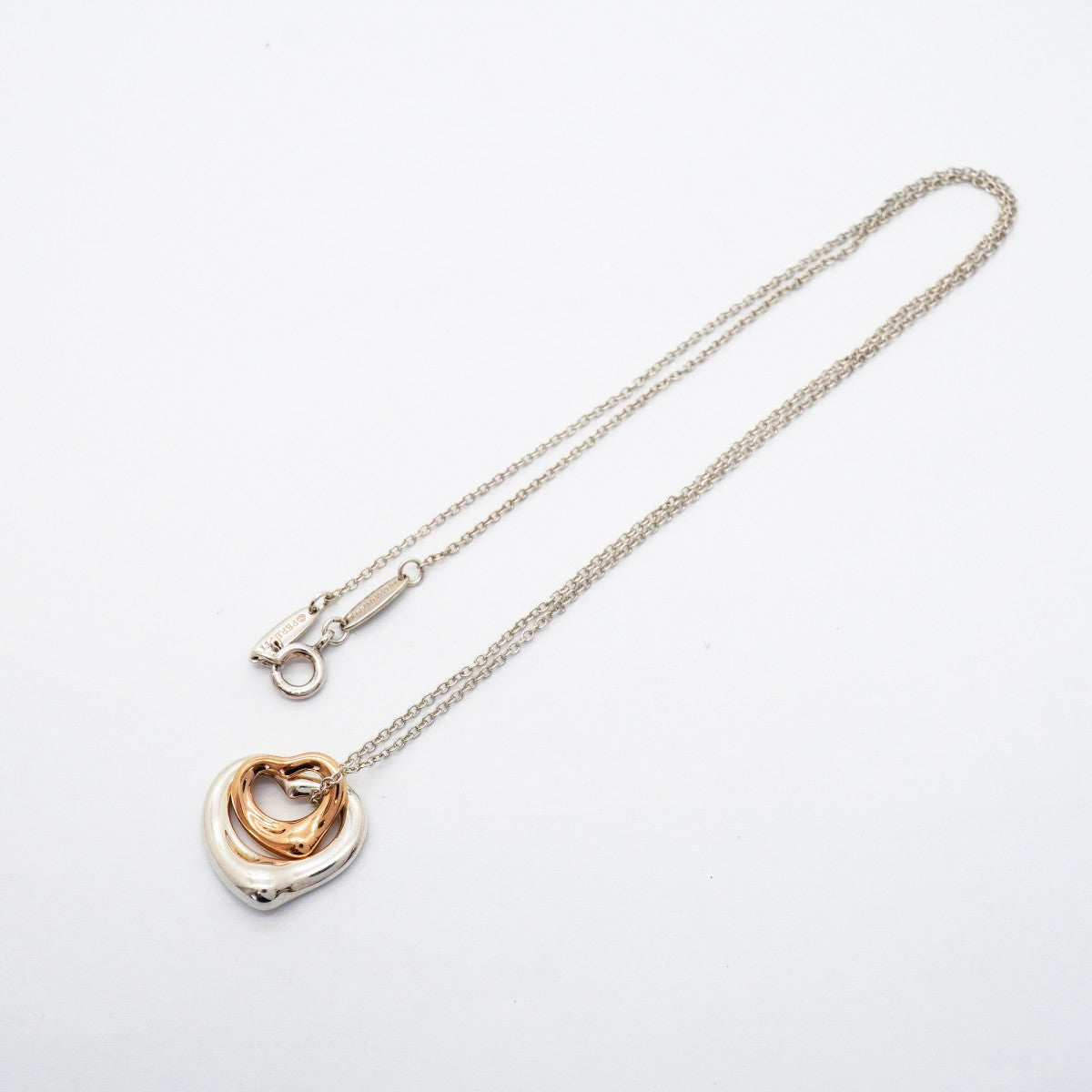 【6jfb0439】ティファニー ネックレス ダブルオープンハート K18PG ピンクゴールド シルバー925【中古】レディース